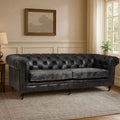 3 Seater Antique Black Chesterfield Leather Sofa | Hoxton