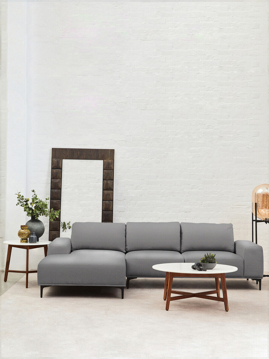 3 Seater Grey Fabric Right Chaise Sofa | Toulon