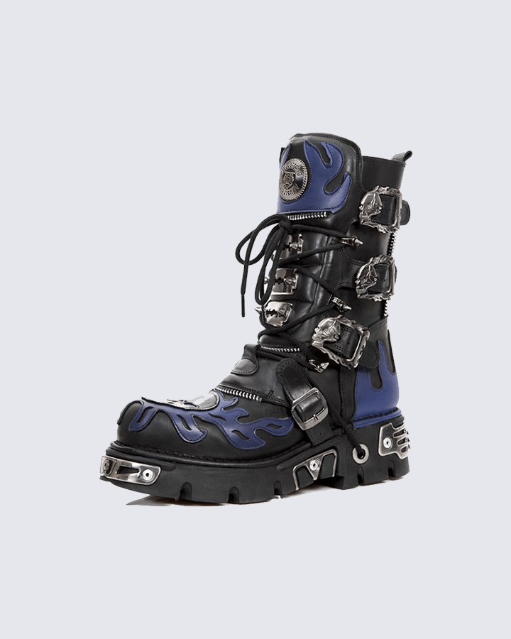 Flame Buckle Decor Gothic Combat Platform Boots