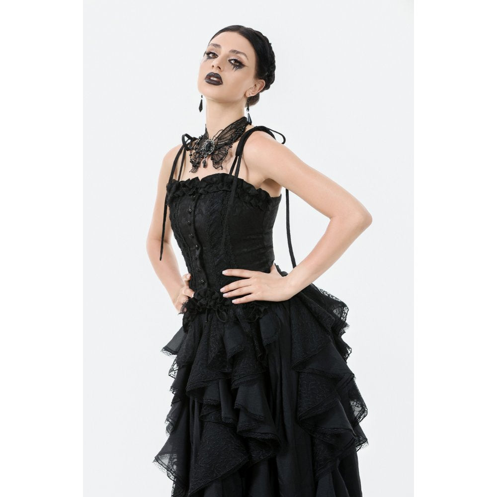 Dark in Love Selene Ruffled Floral Jacquard Corset Top - DevilGothic DevilGothic