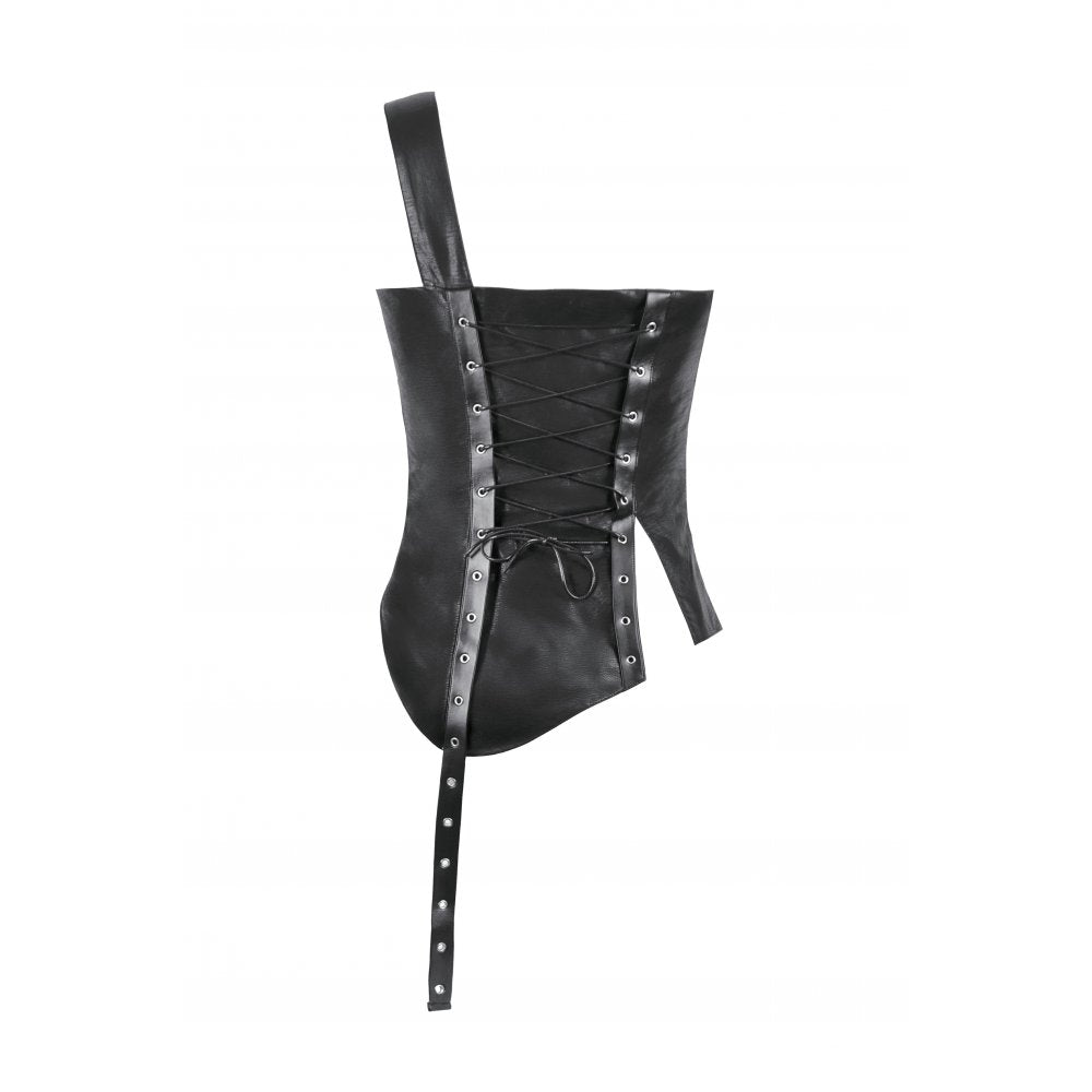 Dark in Love Vespera One-Shoulder Spiked Faux Leather Corset Top - DevilGothic DevilGothic