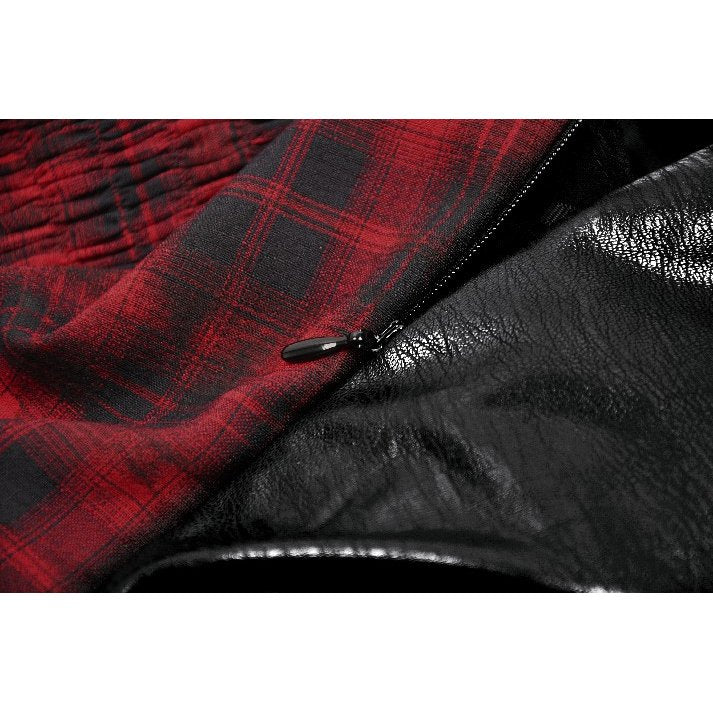 Dark in Love Red Tartan Corset Punk Dress with Handkerchief Skirt - DevilGothic DevilGothic