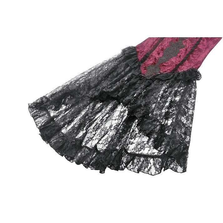 Dark in Love Crimson Queen Lace High-Low Goth Skirt in Burgundy & Black - DevilGothic DevilGothic