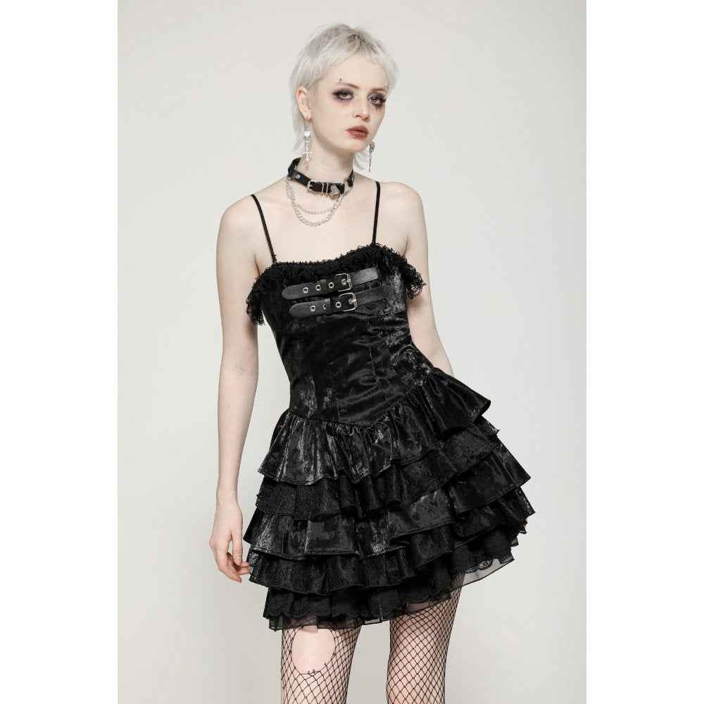 Dark in Love Harriet Punk Shiny PU Leather Layered Dress