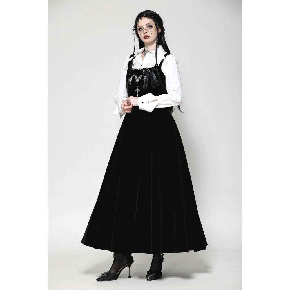 Dark in Love Lux Black Velvet Horn Embroidery Maxi Dress