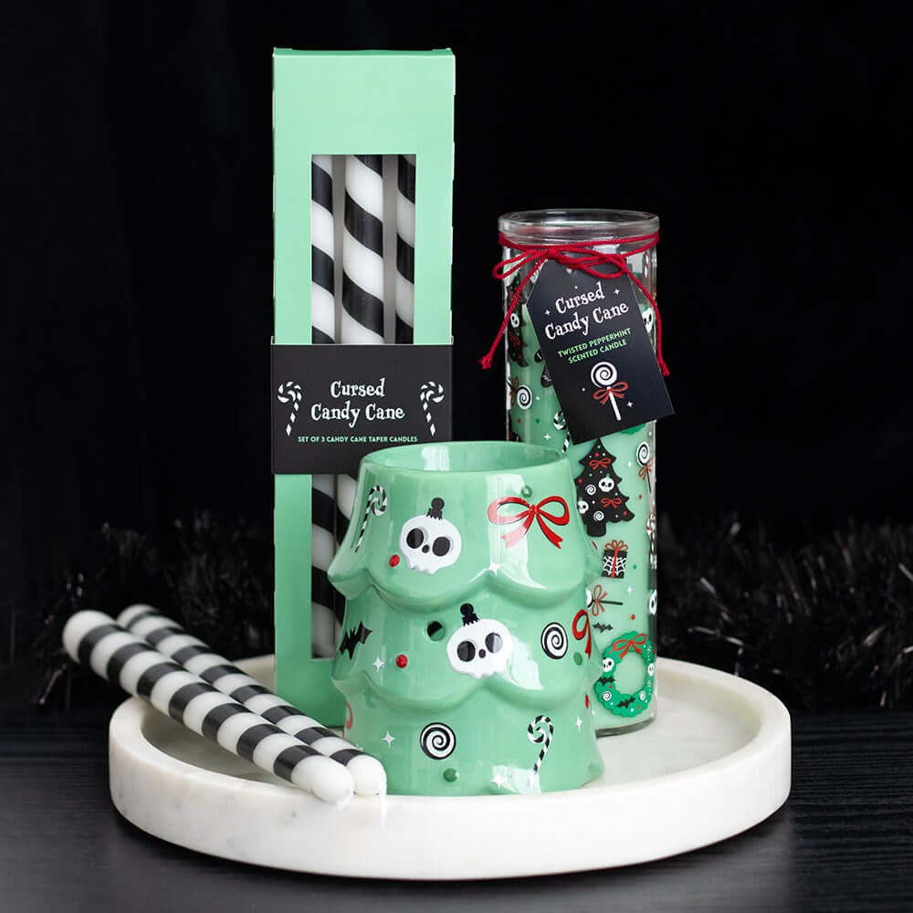 Gothic Gifts Set of 3 Black Candy Cane Taper Candles - DevilGothic DevilGothic