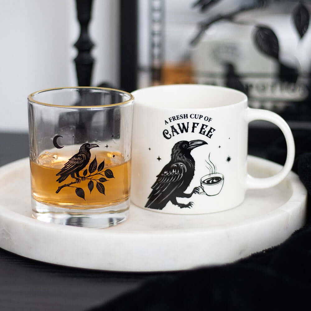 Gothic Gifts Perched Raven Drinking Glass - DevilGothic DevilGothic