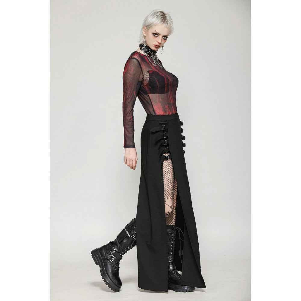 Dark in Love Phoenix Black Slit Metal Long Skirt
