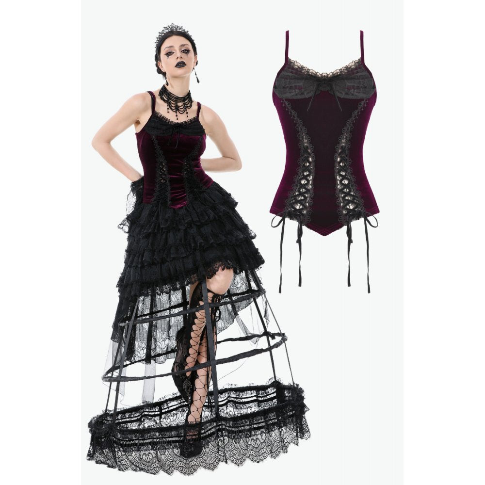 Dark in Love Serilda Velvet Lace Corset Top in Wine Red - DevilGothic DevilGothic