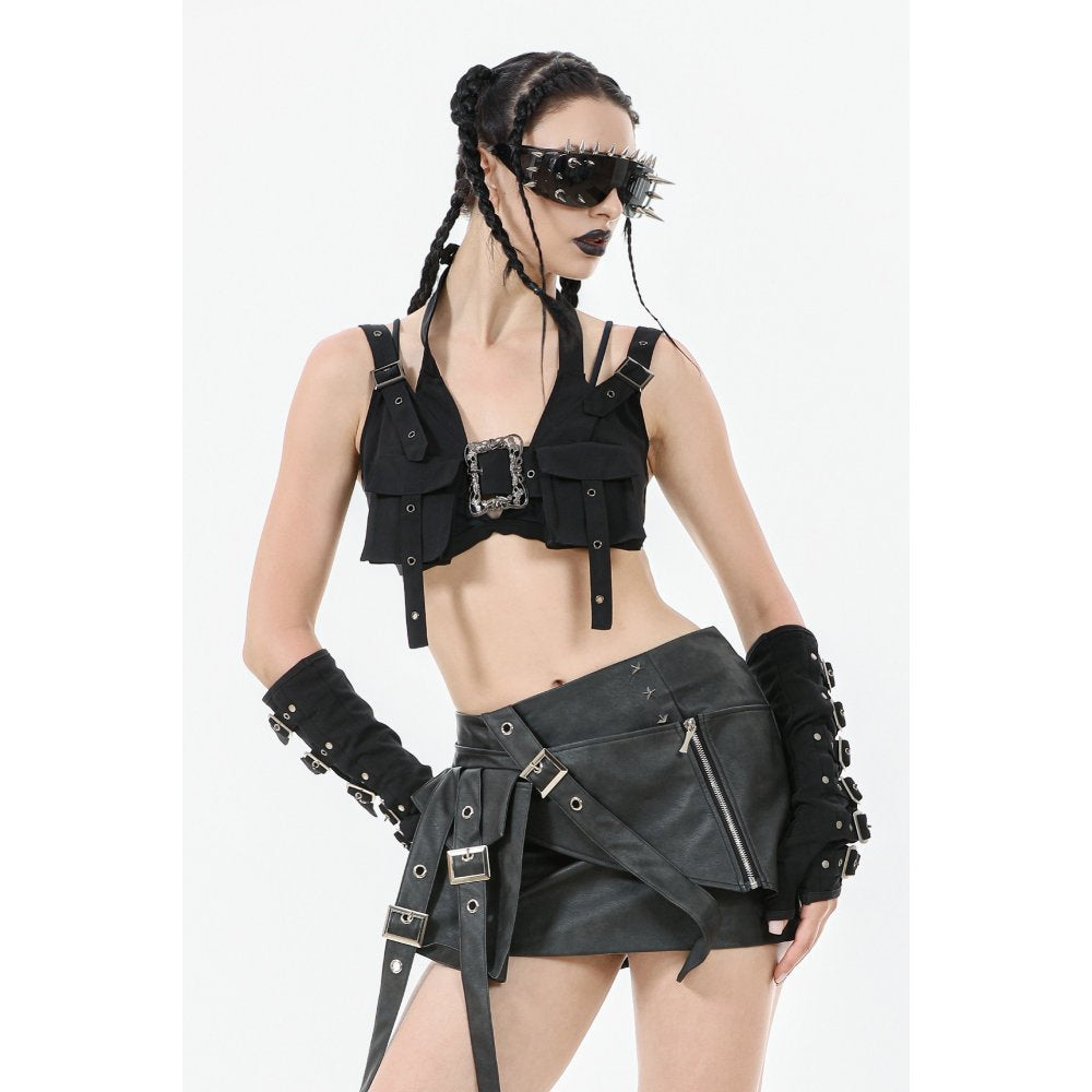 Dark in Love Evangeline Buckled Utility Crop Top in Black - DevilGothic DevilGothic