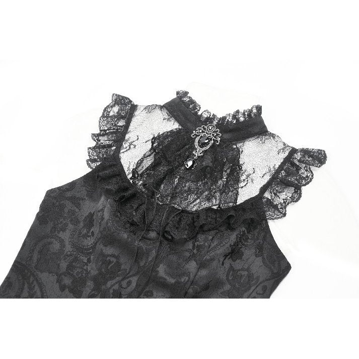 Dark in Love Seraphina Ruched Lace Goth Blouse in Black - DevilGothic DevilGothic