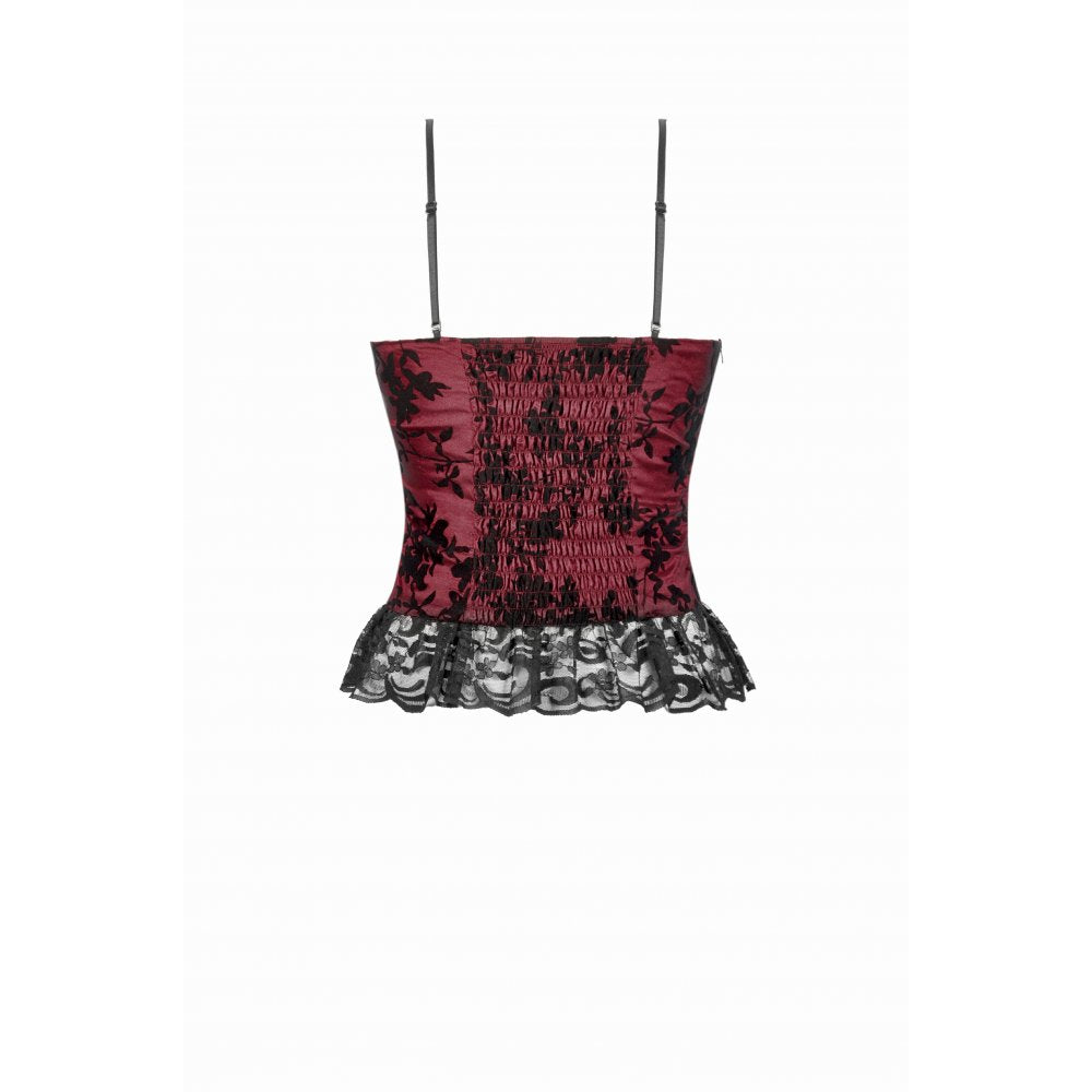 Dark in Love Althea Lace-Trimmed Velvet Goth Camisole in Burgundy - DevilGothic DevilGothic