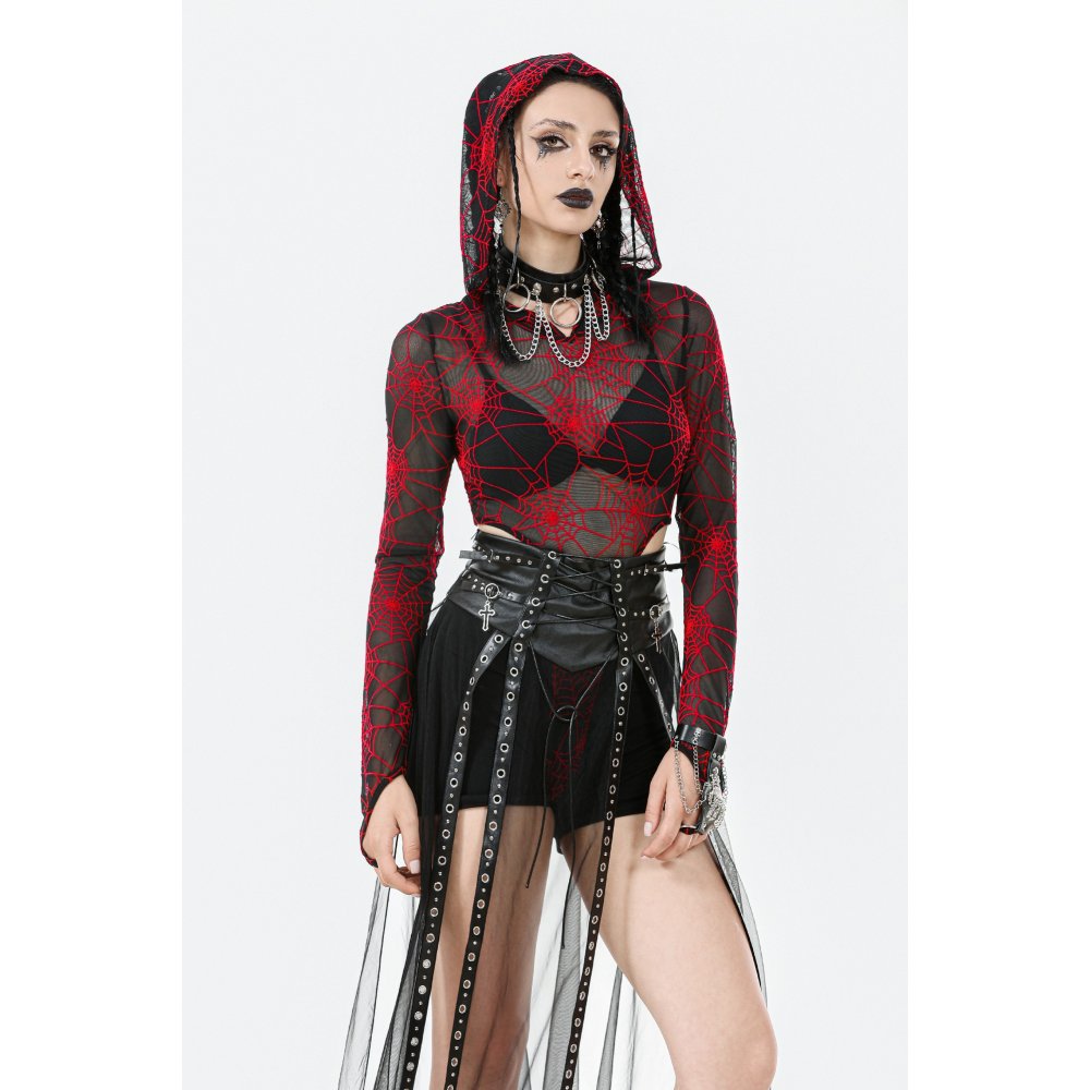 Dark in Love Gothic Sheer Mesh Maxi Skirt with PU Waist Corset - DevilGothic DevilGothic