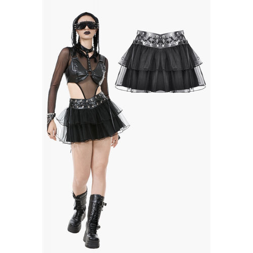 Dark in Love Bonded Tulle Layered Goth Mini Skirt in Black - DevilGothic DevilGothic