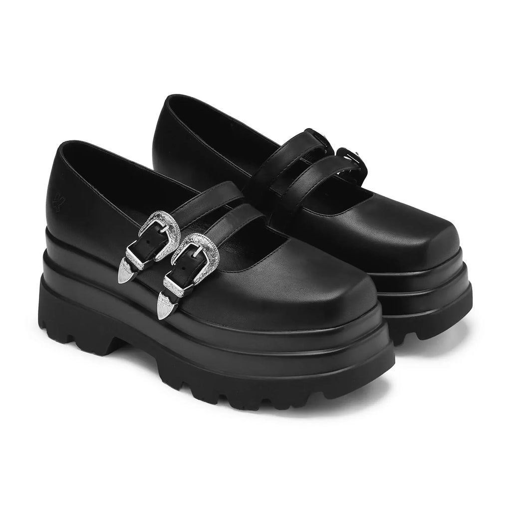Koi Damona Trident Ornate Buckle Mary Janes  Shoes in Black - DevilGothic DevilGothic