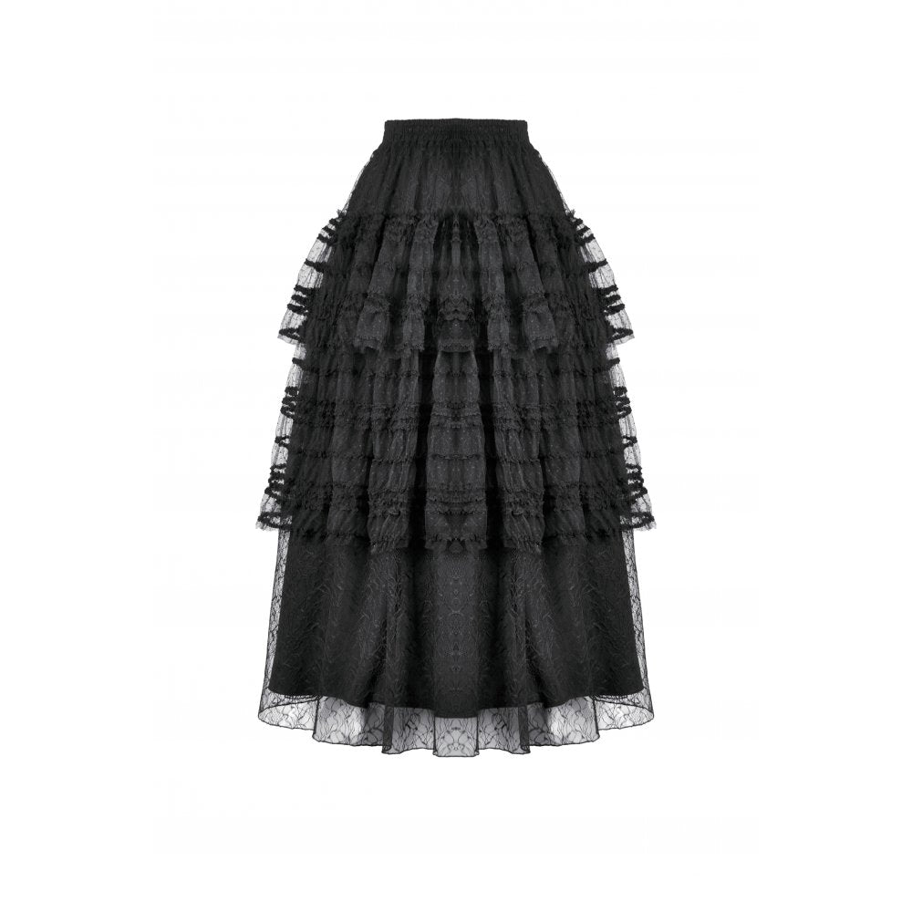Dark in Love Morticia Gothic Velvet & Lace Skirt in Black - DevilGothic DevilGothic