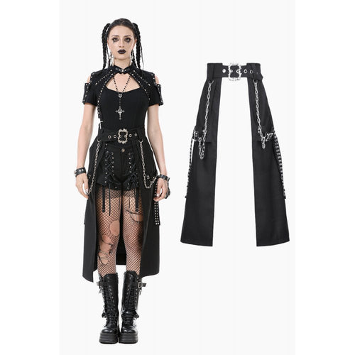 Dark in Love Chain Belt Layered Goth Skirt in Black - DevilGothic DevilGothic