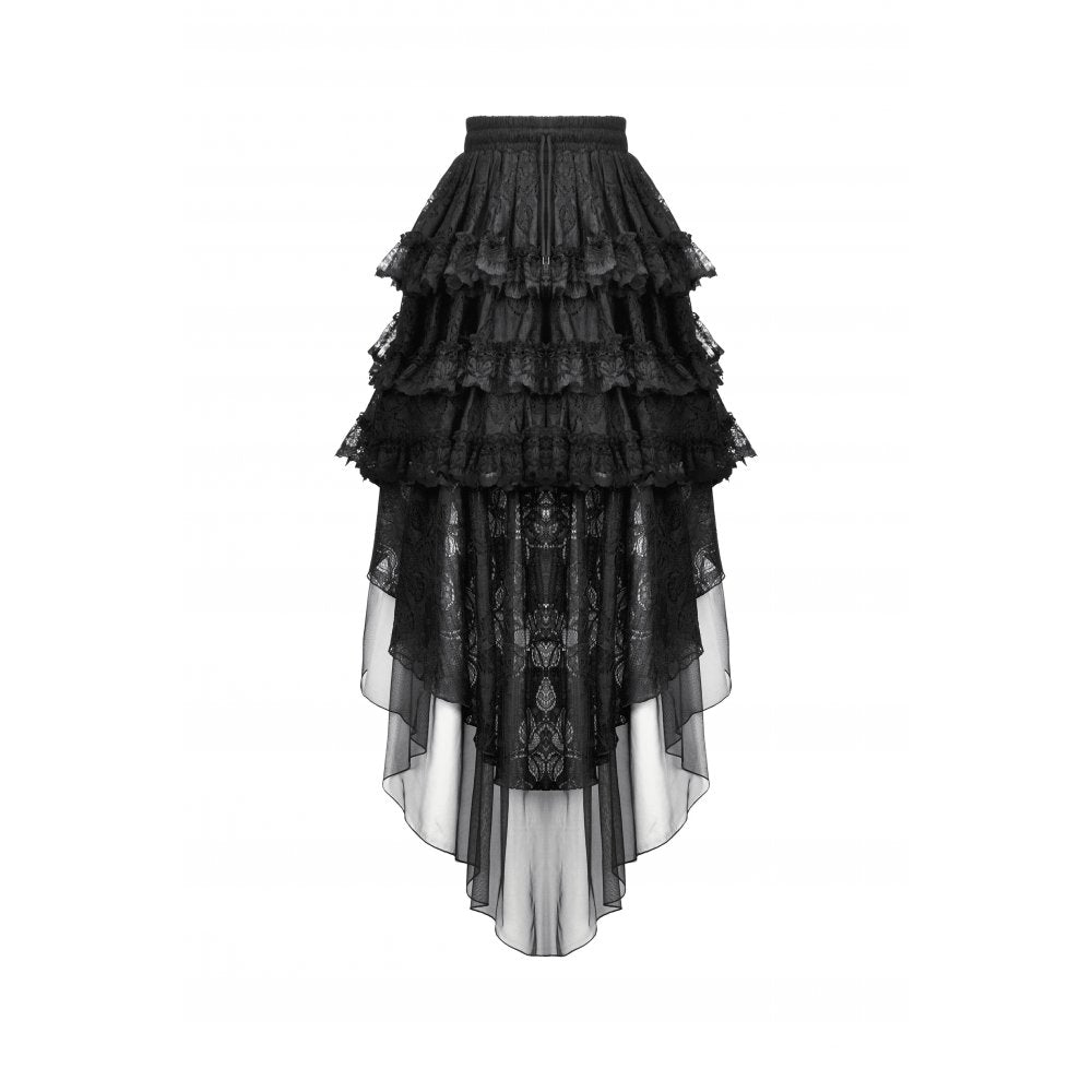 Dark in Love Belladonna Tiered Lace High-Low Goth Skirt in Black - DevilGothic DevilGothic