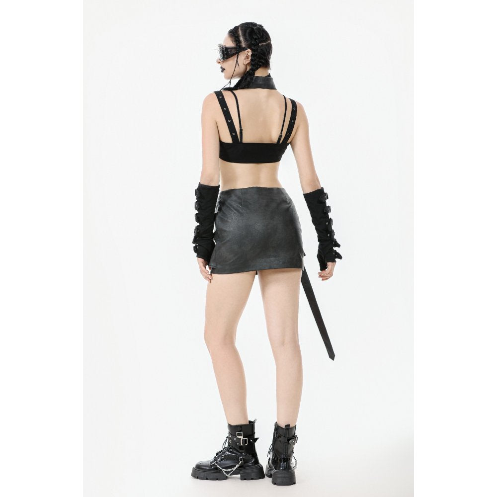 Dark in Love Evangeline Buckled Utility Crop Top in Black - DevilGothic DevilGothic