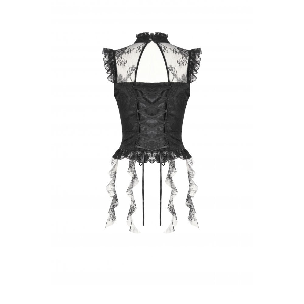 Dark in Love Seraphina Ruched Lace Goth Blouse in Black - DevilGothic DevilGothic