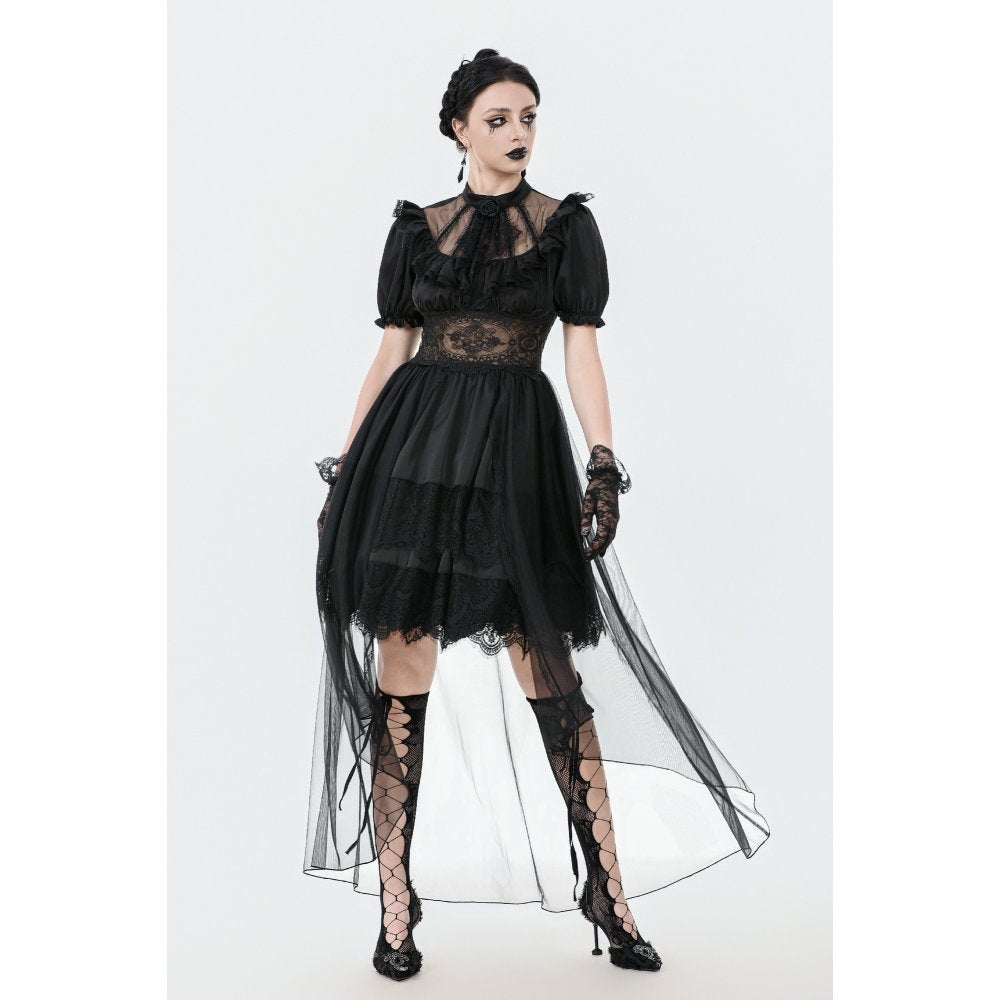 Dark in Love Ebon Rose High-Low Mesh & Lace Goth Dress - DevilGothic DevilGothic