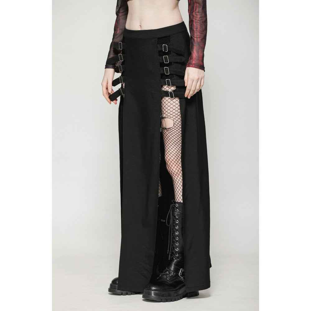 Dark in Love Phoenix Black Slit Metal Long Skirt
