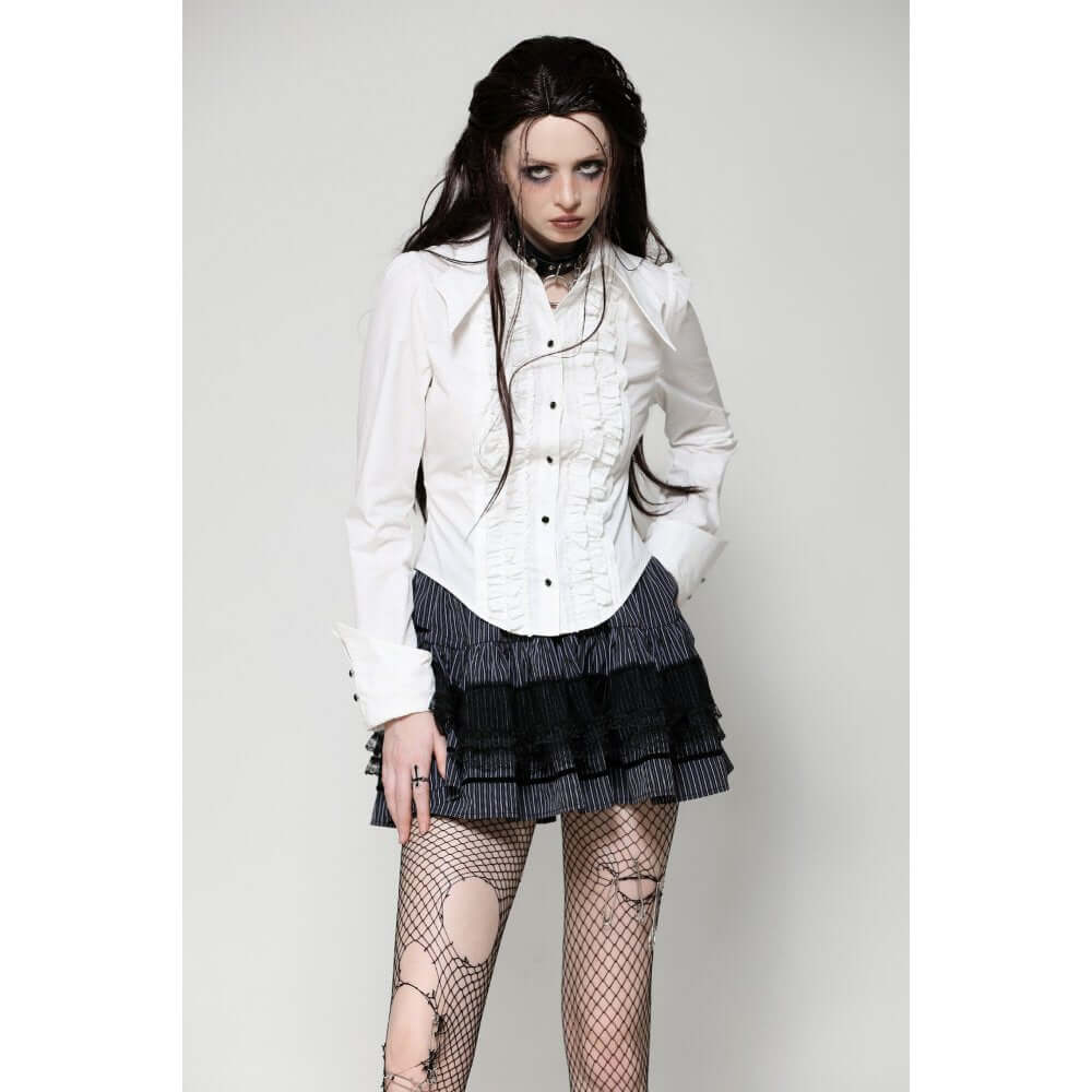 Dark in Love Queeny White Gothic Demon Shirt - DevilGothic DevilGothic