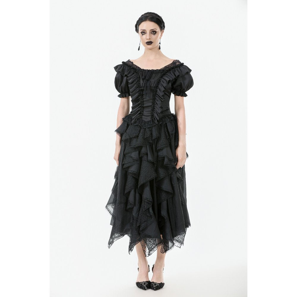 Dark in Love Seraphina Ruched Puff Sleeve Corset Top in Black - DevilGothic DevilGothic
