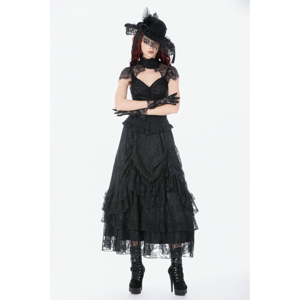 Dark in Love Vintage Gothic Lace Layered Maxi Skirt - DevilGothic DevilGothic