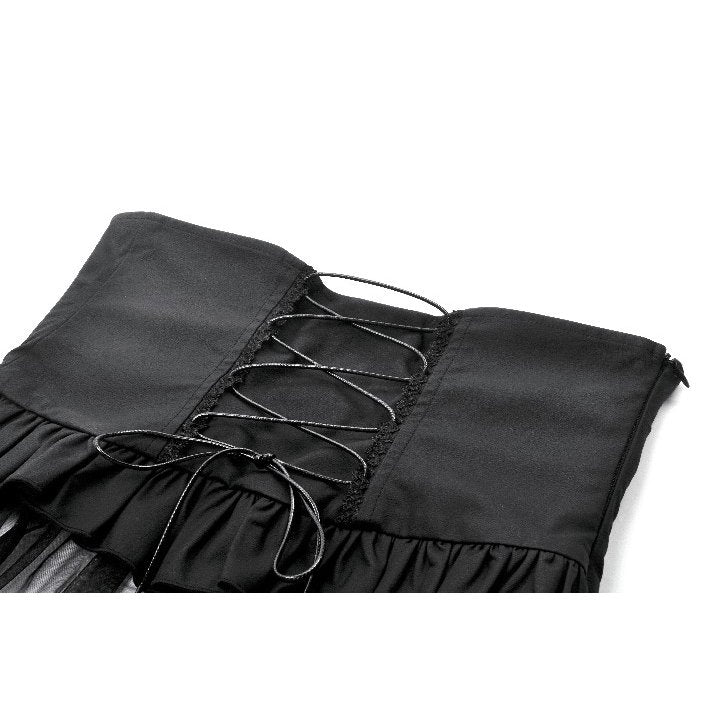 Dark in Love Draven Layered Mesh & Faux Leather Waist Cincher Skirt - DevilGothic DevilGothic