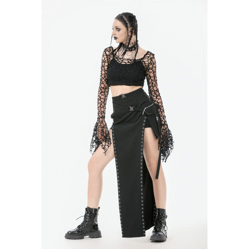 Dark in Love Morana Mesh Crochet Knit Bell Sleeve Crop Top - DevilGothic DevilGothic