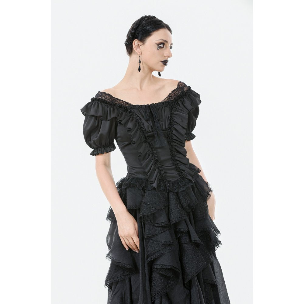 Dark in Love Seraphina Ruched Puff Sleeve Corset Top in Black - DevilGothic DevilGothic