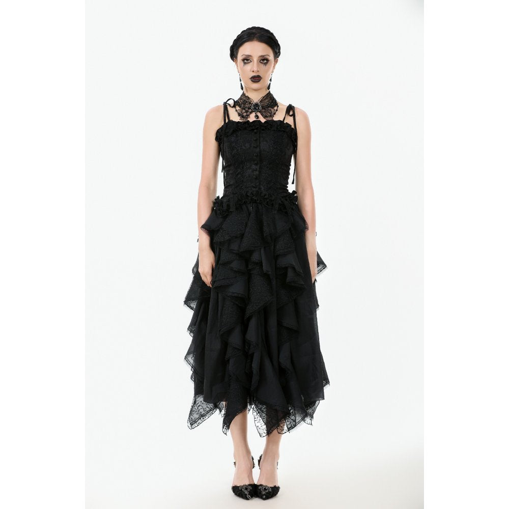Dark in Love Selene Ruffled Floral Jacquard Corset Top - DevilGothic DevilGothic
