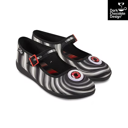 Chocolaticas® Abyss - Hypnotic Eye Mary Jane Flats - Size UK 9.5 Left Only! - DevilGothic DevilGothic