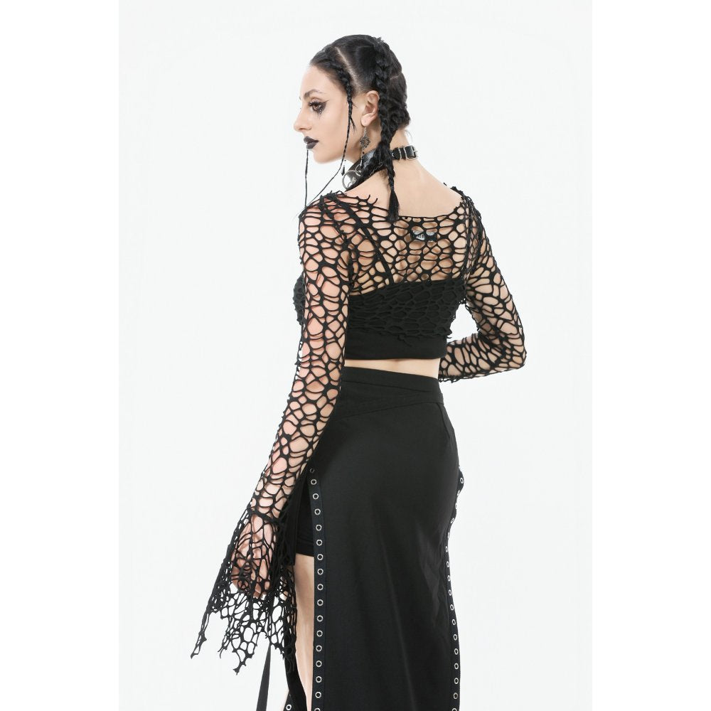 Dark in Love Morana Mesh Crochet Knit Bell Sleeve Crop Top - DevilGothic DevilGothic