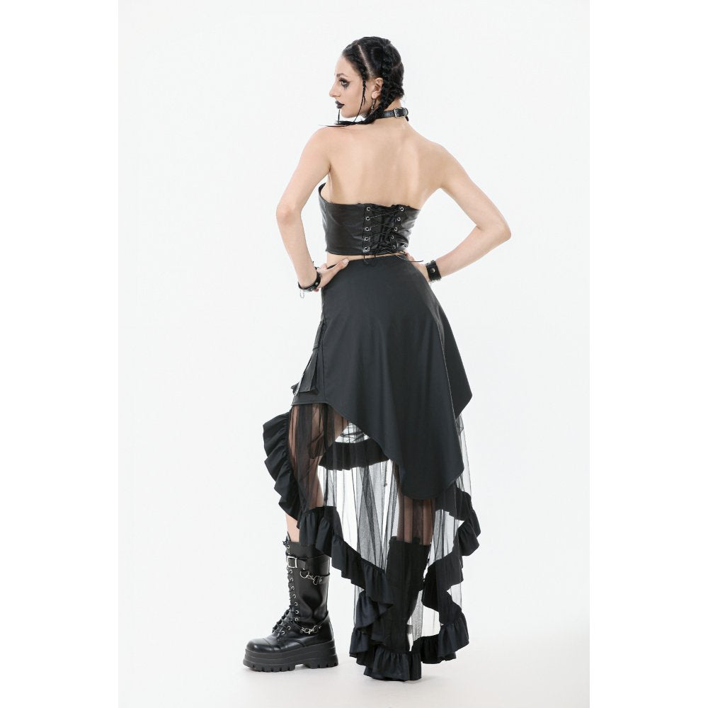Dark in Love Belladonna Mesh Buckled Goth Skirt in Black - DevilGothic DevilGothic