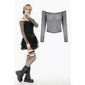 Dark in Love Lyra Fishnet Off-Shoulder Gothic Mesh Top - DevilGothic DevilGothic