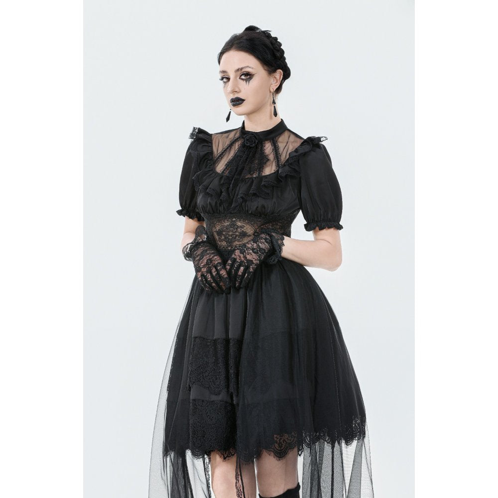 Dark in Love Ebon Rose High-Low Mesh & Lace Goth Dress - DevilGothic DevilGothic