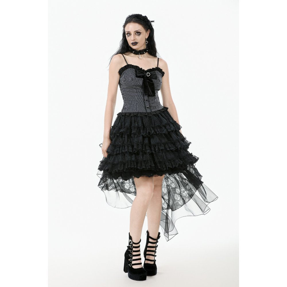 Dark in Love Belladonna Tiered Lace High-Low Goth Skirt in Black - DevilGothic DevilGothic