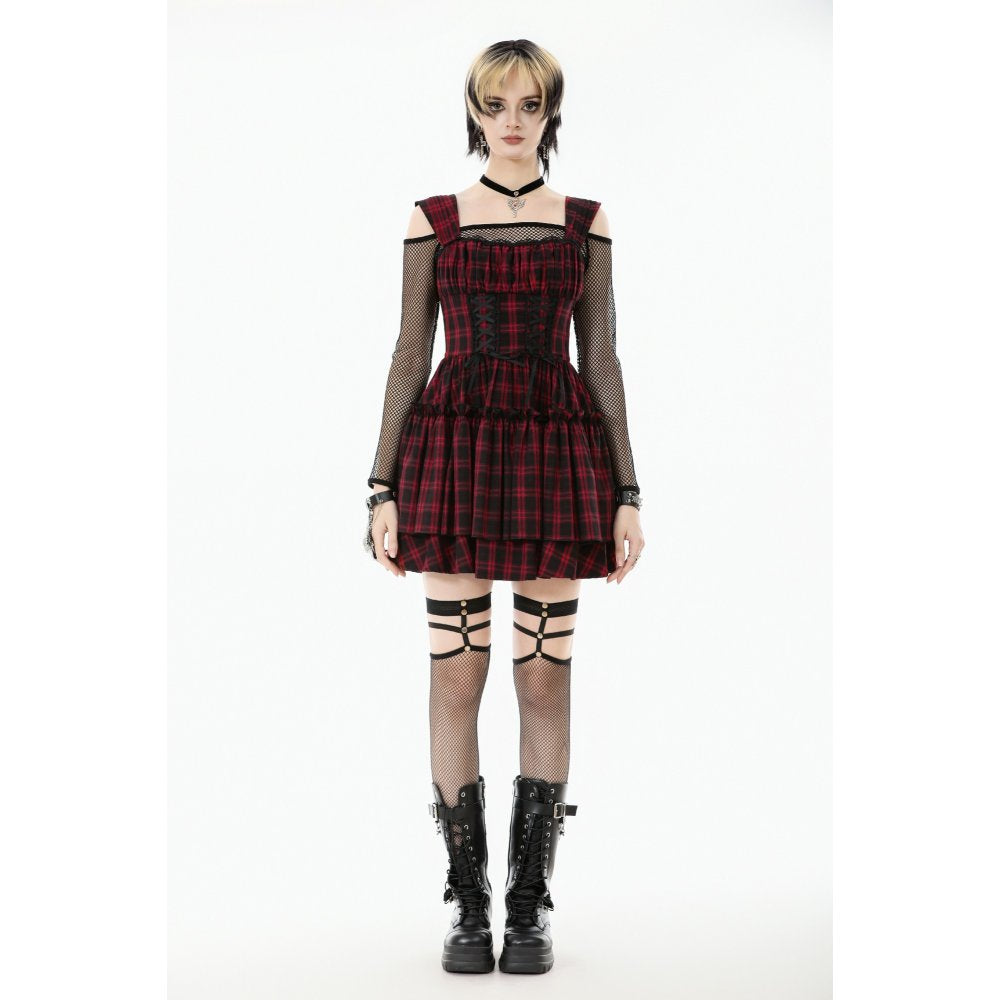 Dark in Love Morrigan Tartan Lace-Up Dress - DevilGothic DevilGothic