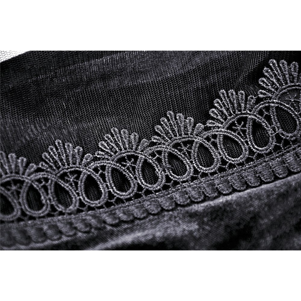 Dark in Love Melisandre Embroidered Velvet Mesh Goth Skirt in Black - DevilGothic DevilGothic