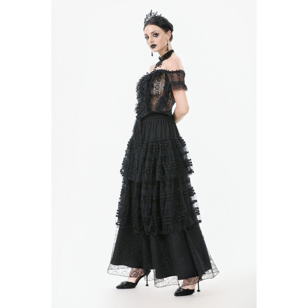 Dark in Love Ophelia Lace Off-Shoulder Gothic Top in Black - DevilGothic DevilGothic