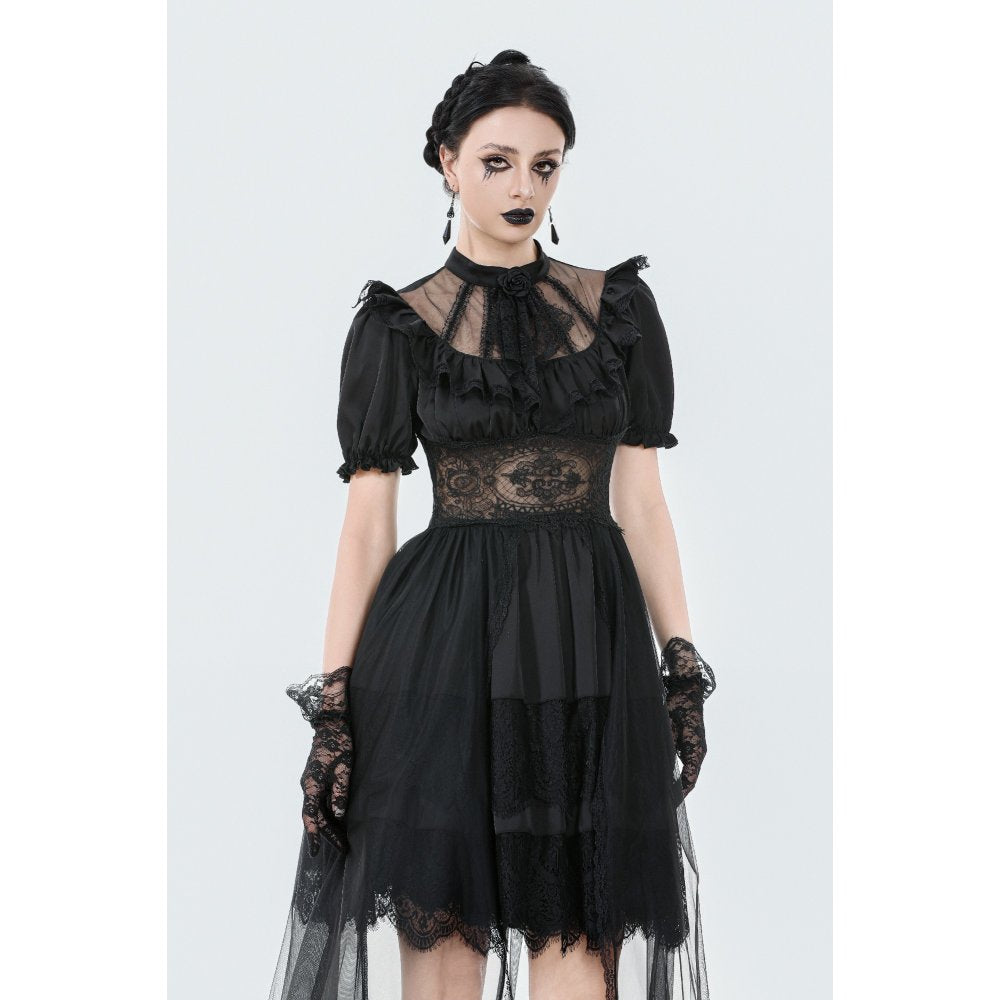 Dark in Love Ebon Rose High-Low Mesh & Lace Goth Dress - DevilGothic DevilGothic