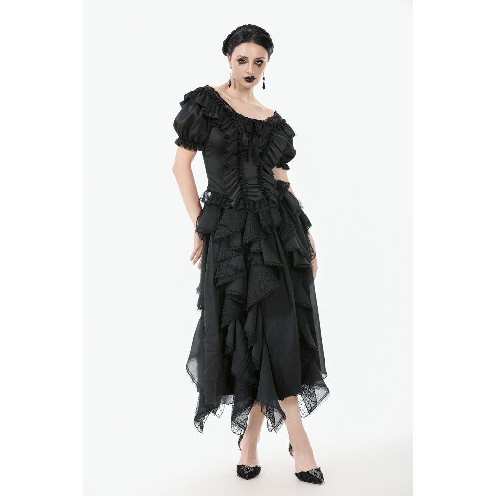 Dark in Love Seraphina Ruched Puff Sleeve Corset Top in Black - DevilGothic DevilGothic