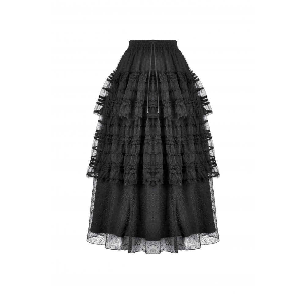 Dark in Love Morticia Gothic Velvet & Lace Skirt in Black - DevilGothic DevilGothic