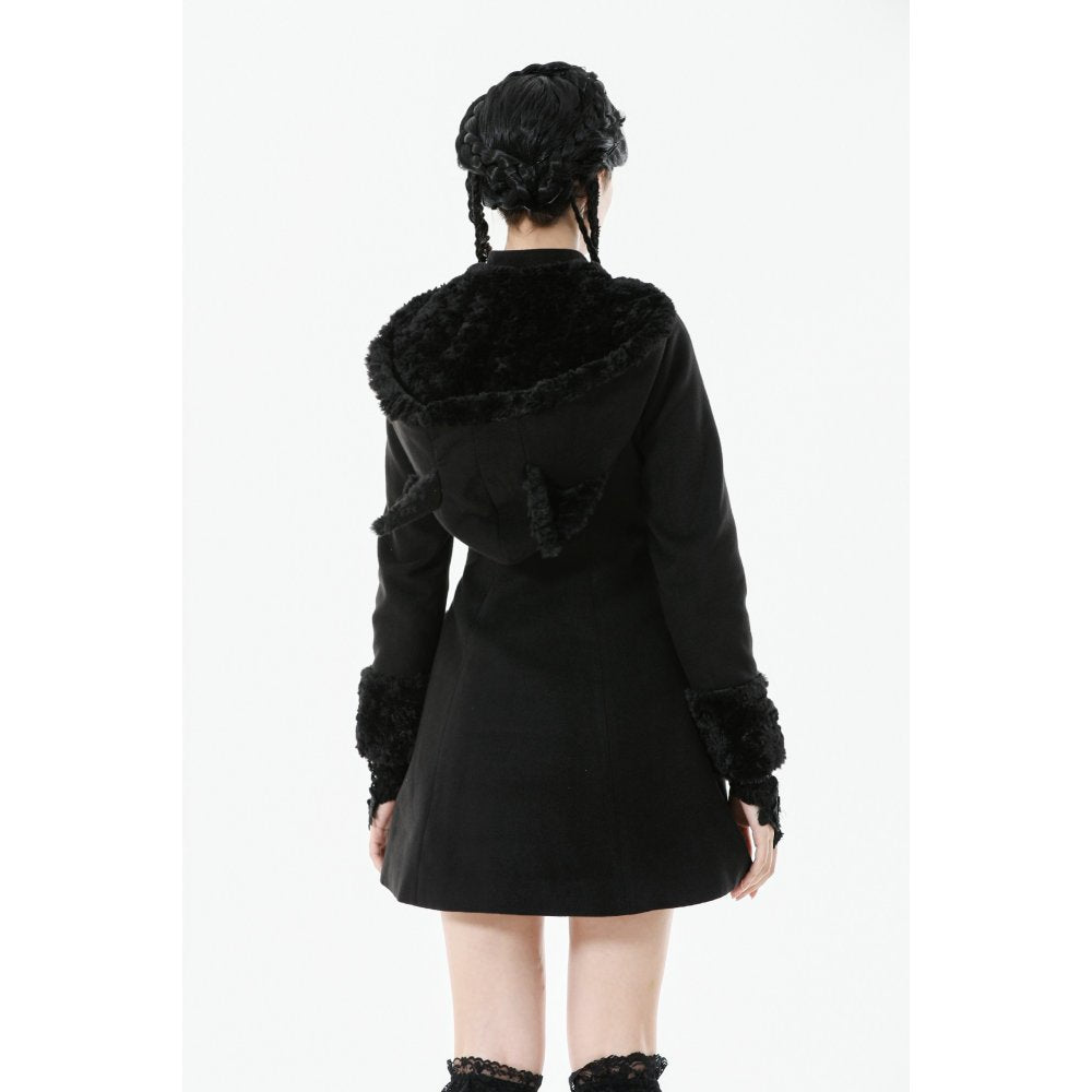 Dark in Love Cat-Ear Faux Fur Trim Gothic Coat - DevilGothic DevilGothic