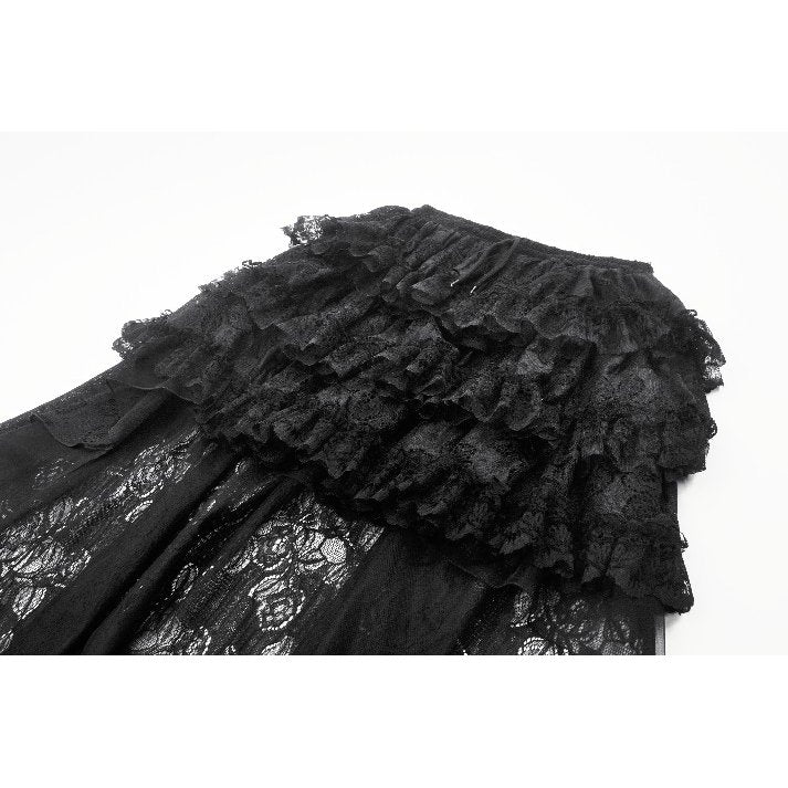 Dark in Love Belladonna Tiered Lace High-Low Goth Skirt in Black - DevilGothic DevilGothic