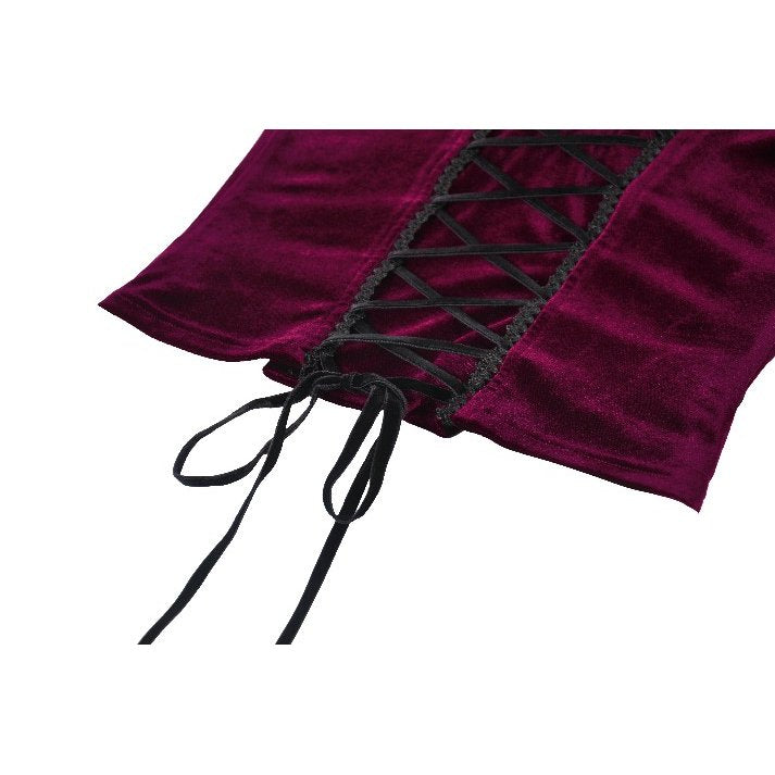 Dark in Love Serilda Velvet Lace Corset Top in Wine Red - DevilGothic DevilGothic
