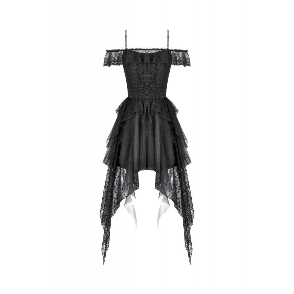 Dark in Love Morgana Gothic Off-Shoulder Lace Hem Dress - DevilGothic DevilGothic