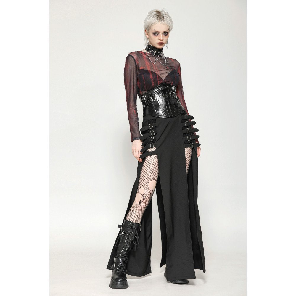 Dark in Love Carson Black and Red Tie-Dye Mesh Versatile Basic Top - DevilGothic DevilGothic